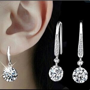 925 Sterling Silver Crystal Hoop Drop Earr…